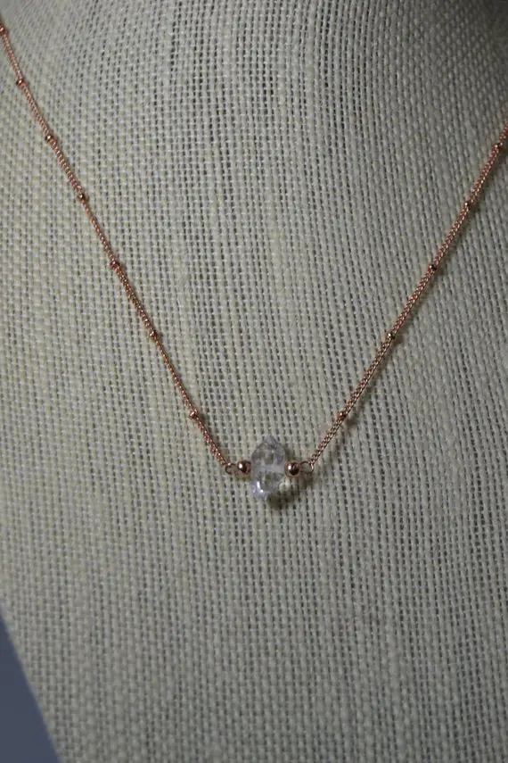 Herkimer Diamond Necklace~sterling Silver Or Gold Fill Satellite/bead Chain~natural, Double Terminated Quartz~april Birthstone~minimalist