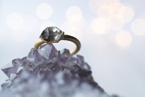 Sale Gold Raw Crystal Ring | Herkimer Diamond Ring | Electroformed Crystal Ring | Crystal Quartz Ring | Gold Quartz Crystal Statement Ring
