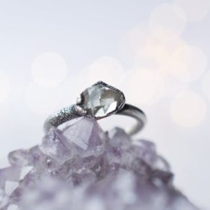 Shop Herkimer Diamond Rings! Oxidized silver raw crystal ring | Herkimer diamond ring | Electroformed crystal ring | Crystal quartz ring | Quartz crystal statement ring | Natural genuine Herkimer Diamond rings, simple unique handcrafted gemstone rings. #rings #jewelry #shopping #gift #handmade #fashion #style #affiliate #ad
