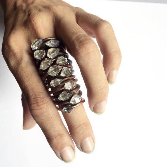 Raw Crystal Ring | Herkimer Diamond Ring | Electroformed Copper Crystal Ring | Crystal Quartz Ring | Rock Quartz Crystal Statement Ring