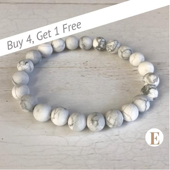 Matte Howlite Bracelet | 8 Mm Beads | Howlite Beads | Stretch Bracelet | Healing Crystal Bracelet | Buy 4 Get 1 Free!