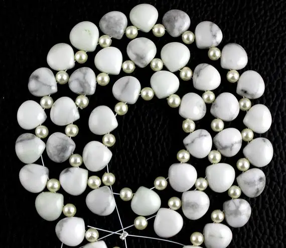 1 Strand Natural Howlite Briolette Beads,9 Mm Beads,gemstone Heart Shape,howlite,white Color,briolette Beads,21 Pieces,smooth,wholesale Rate