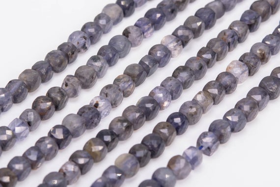 Genuine Natural Deep Color Iolite Loose Beads Grade Aa Faceted Cube Shape 4mm