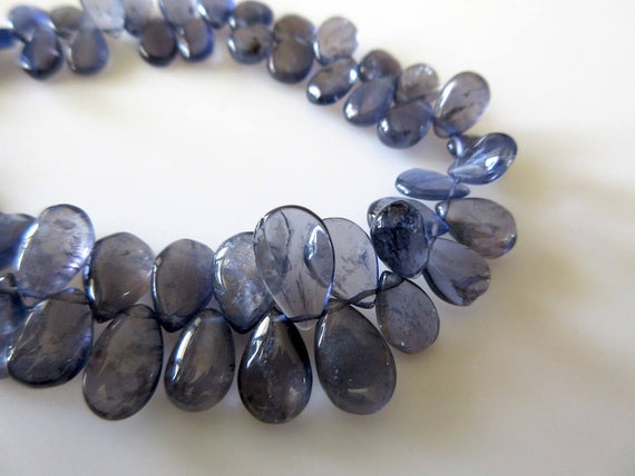 Natural Smooth Iolite Pear Shaped Briolette Beads, 9 Inches Of Tiny Uniform Size Calibrated 5x8mm Iolite Beads, Gds765