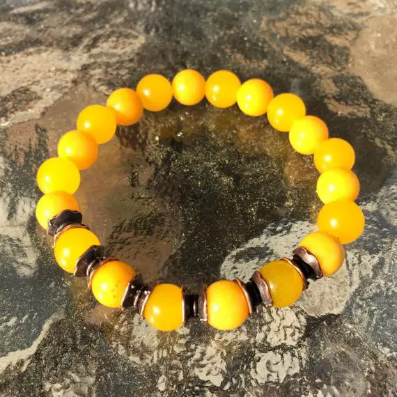 8 Mm Yellow Jade Wrist Mala Beads Healing Bracelet - Blessed Karma Nirvana Meditation Prayer Bead For Awakening Chakra Kundalinichristmas