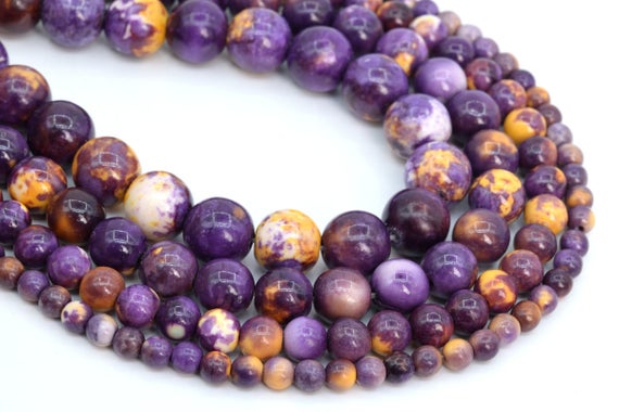 Purple & Yellow Rain Flower Jade Loose Beads Round Shape 6mm 8mm 10mm 12mm