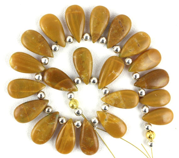 Yellow Jasper Briolette Beads: Natural Pear Gemstone Strand