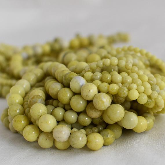Natural Lemon Jasper Semi-precious Gemstone Round Beads - 4mm, 6mm, 8mm, 10mm Sizes - 15" Strand
