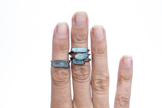 Kyanite Ring | Blue Kyanite Ring | Electroformed Kyanite Ring | Kyanite Mineral Ring | Kyanite Healing Crystal Jewelry | Kyanite Bar Ring