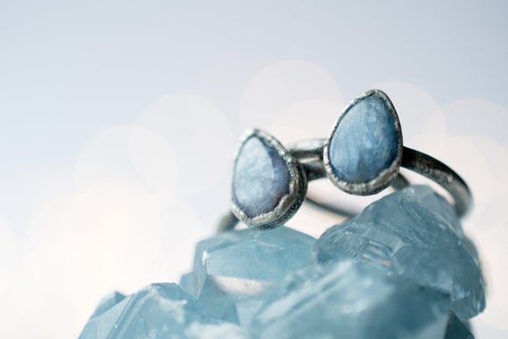 Oxidized Silver Kyanite Ring | Blue Kyanite Ring | Electroformed Kyanite Ring | Kyanite Mineral Ring | Kyanite Healing Crystal Jewelry