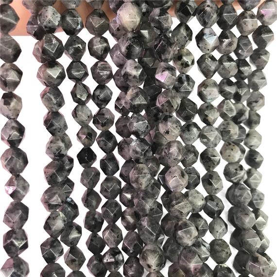 Faceted Black Labradorite Beads, Star Cut Beads, Gemstone Beads, 8mm, 10mm