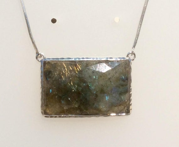 Large Labradorite Silver Pendant, Gemstone Statement Necklace, Gift For Her