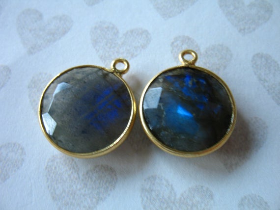 1-25 Pcs / Gemstone Pendants Charms, Bezel Set Labradorite Gem Stone, Large Round Focal / Vermeil Plated Or Sterling Silver, 20x16 Mm, Gcp9