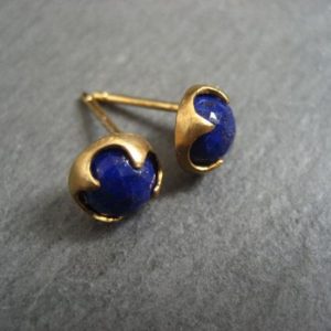 Shop Lapis Lazuli Jewelry! Lapis lazuli rose cut studs, 14 k solid gold post earrings, genuine blue gemstones, faceted lapis cabochons, 7 mm | Natural genuine Lapis Lazuli jewelry. Buy crystal jewelry, handmade handcrafted artisan jewelry for women.  Unique handmade gift ideas. #jewelry #beadedjewelry #beadedjewelry #gift #shopping #handmadejewelry #fashion #style #product #jewelry #affiliate #ad