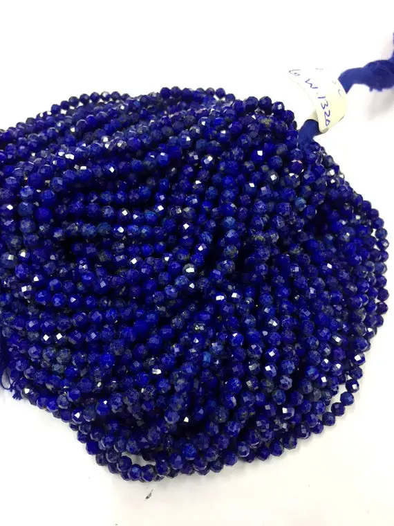 10 Strand Natural Lapis Lazuli Faceted Rondelle Beads 3.5mm Lapis Gemstone Beads Micro Cut Lapis Strand Superb Quality