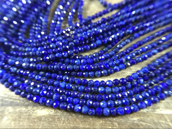 3mm Aaa Lapis Faceted Round Beads Micro Faceted Tiny Small Blue Lapis Lazuli Beads Gemstone Beads Supplies Jewelry Beads 15.5" Full Strand