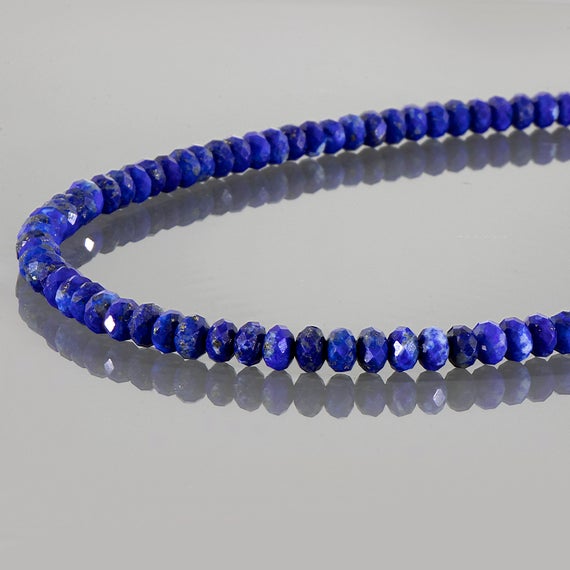 Lapis Lazuli Beads Necklace, 4mm Natural Lapis Lazuli Necklace, Semi Precious Stone Necklace, Navy Blue Bead Necklace, Gemstone Necklace