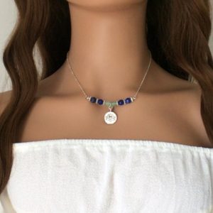 Shop Lapis Lazuli Necklaces! Lapis Lotus necklace, yoga necklace | Natural genuine Lapis Lazuli necklaces. Buy crystal jewelry, handmade handcrafted artisan jewelry for women.  Unique handmade gift ideas. #jewelry #beadednecklaces #beadedjewelry #gift #shopping #handmadejewelry #fashion #style #product #necklaces #affiliate #ad