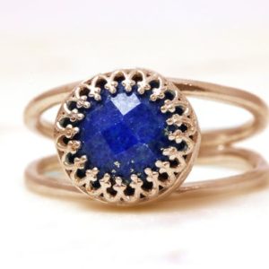 Shop Lapis Lazuli Jewelry! Lapis Ring · Delicate Rose Gold Ring · Navy Blue Ring · Birthday Gift · Love Ring · Success Ring · Pink Gold Ring For Mom | Natural genuine Lapis Lazuli jewelry. Buy crystal jewelry, handmade handcrafted artisan jewelry for women.  Unique handmade gift ideas. #jewelry #beadedjewelry #beadedjewelry #gift #shopping #handmadejewelry #fashion #style #product #jewelry #affiliate #ad