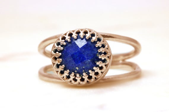 Lapis Ring · Delicate Rose Gold Ring · Navy Blue Ring · Birthday Gift · Love Ring · Success Ring · Pink Gold Ring For Mom