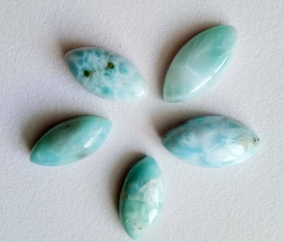 9x20mm-11x21mm Larimar Plain Marquise Cabochons, Original Larimar Smooth Marquise Flat Back, 5 Pieces Natural Loose Larimar For Jewelry
