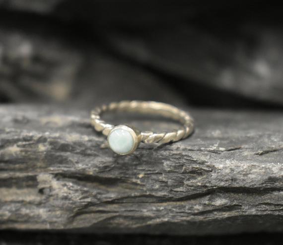 Larimar Ring, Natural Larimar, Sky Blue Ring, Dainty Blue Ring, Solitaire Ring, Stackable Ring, Intertwined Rope Band, Solid Silver Ring