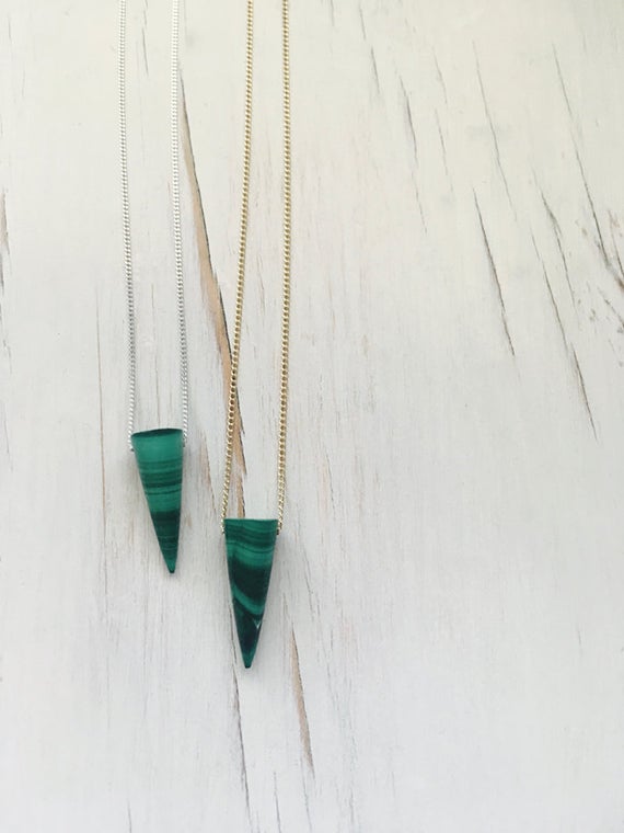 Malachite Necklace Malachite Layering Necklace Malachite Jewelry Malachite Spike Necklace Gemstone Jewelry Malachite Pendant Necklace