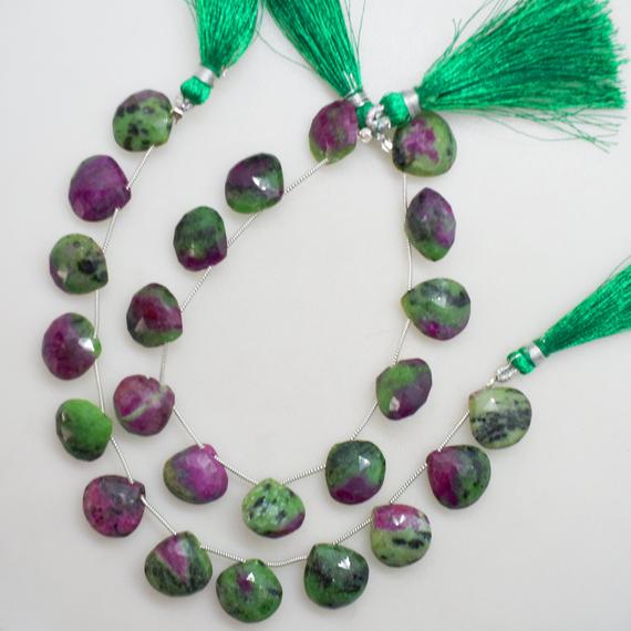 Natural Ruby Zoisite Heart Faceted Beads, Pink Ruby Briolette Beads, Heart Shape Beads, Wholesale Loose Beads For Jewelry Making 8" Strand