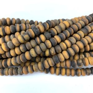 Shop Tiger Eye Rondelle Beads! Matte Yellow Tiger Eye Rondelle Beads 8x5mm, Natural Frosted Tiger Eye Gemstone Beads Mala Beads, Rondelle Spacer Beads, Yoga Healing Beads | Natural genuine rondelle Tiger Eye beads for beading and jewelry making.  #jewelry #beads #beadedjewelry #diyjewelry #jewelrymaking #beadstore #beading #affiliate #ad