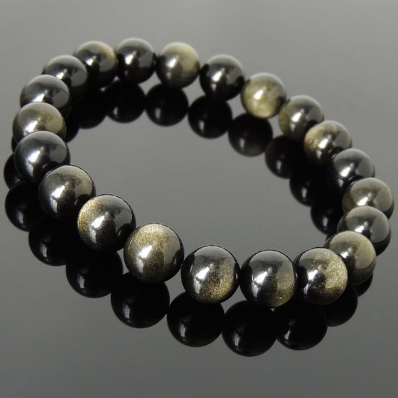 Men's Women Golden Obsidian Bracelet Natural Healing Gemstone Crystal Healing Diynotion Br999
