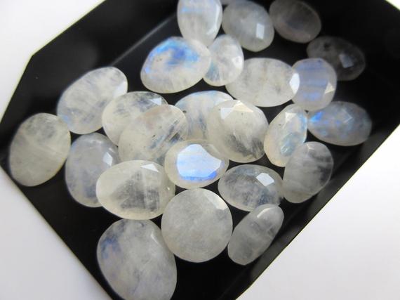 10 Pieces 14mm To 18mm Each Rainbow Moonstone Faceted Rose Cut Flat Back Loose Cabochons Sku-rs45