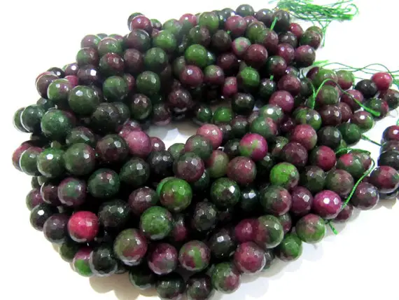 Natural Genuine Ruby Zoisite Round Faceted Beads Size 12mm Size Strand 8 Inches Far Size Top Quality Gemstone Beads Jewelry Making Beads