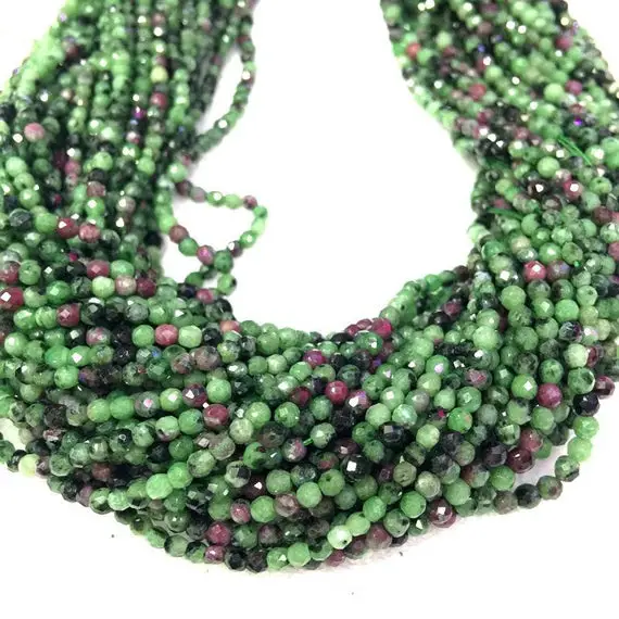 Natural Ruby Zoisite Beads Micro Faceted 2mm 3mm 4mm Genuine Tiny Ruby Zoisite Beads Red Greeen Gemstone Beads Small Ruby Zoisite Bead