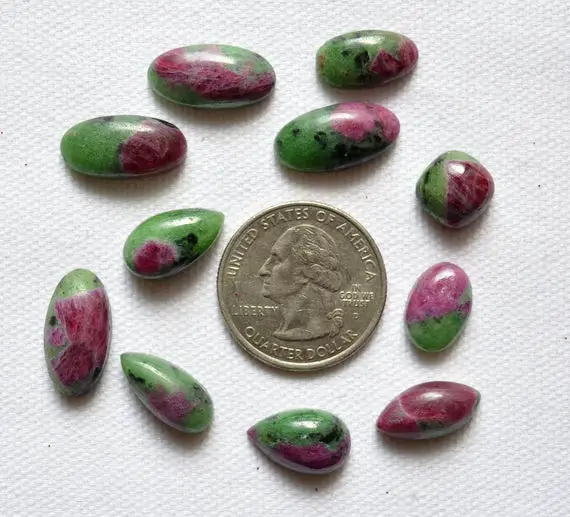 Natural Ruby Zoisite Gemstone, Ruby Zoisite Cabochons, Loose Gemstone For Jewelry, Mix Shape Gemstone 5 Pieces Lot, 8x12mm - 13x18mm#ar1188