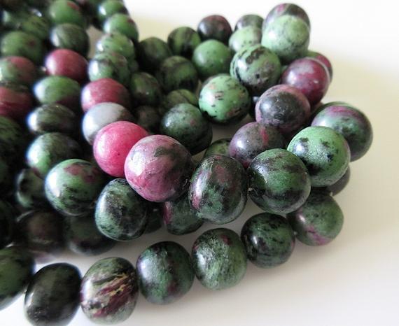 Natural Ruby Zoisite Smooth Large Round Beads, 12mm To 19mm Ruby Zoisite Rondelles , 8 Inch Half Strand/16 Inch Full Strand, Gds524