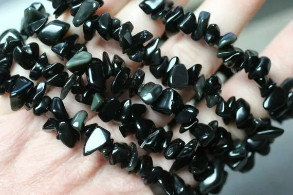 Obsidian Stretchy String Chip Bracelet G53