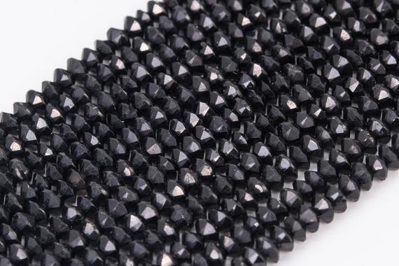 Genuine Natural Black Obsidian Loose Beads Grade A Faceted Rondelle Shape 3x2mm