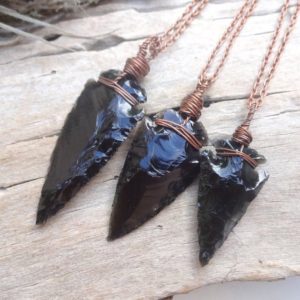 Black Obsidian arrowhead pendant / wire wrap protection necklace | Natural genuine Array jewelry. Buy crystal jewelry, handmade handcrafted artisan jewelry for women.  Unique handmade gift ideas. #jewelry #beadedjewelry #beadedjewelry #gift #shopping #handmadejewelry #fashion #style #product #jewelry #affiliate #ad