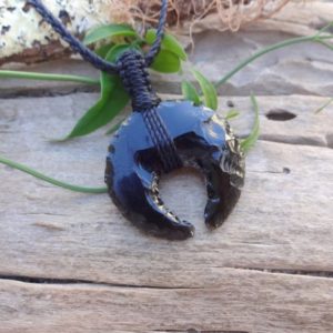 Black Obsidian Crescent Moon macrame necklace / grounding necklace | Natural genuine Obsidian pendants. Buy crystal jewelry, handmade handcrafted artisan jewelry for women.  Unique handmade gift ideas. #jewelry #beadedpendants #beadedjewelry #gift #shopping #handmadejewelry #fashion #style #product #pendants #affiliate #ad