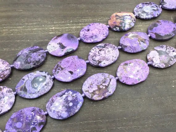 Faceted Purple Jasper Slice Beads Sea Sediment Ocean Jasper Nugget Slab Pendant Beads Gray Jasper Gemstone Beads Supplies 9pcs 30x40mm