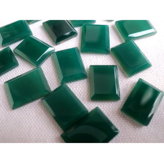 8x11-9x12mm Green Onyx Table Cut Stones, Green Onyx Faceted Gemstone, Green Onyx For Jewelry, 5 Pieces Green Onyx Gems - Pp291