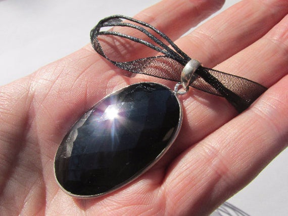 Sale, Simply Black, Elegant And Very Beautiful Faceted Black Onyx Necklace, 925 Silver, Cord Or Chain
