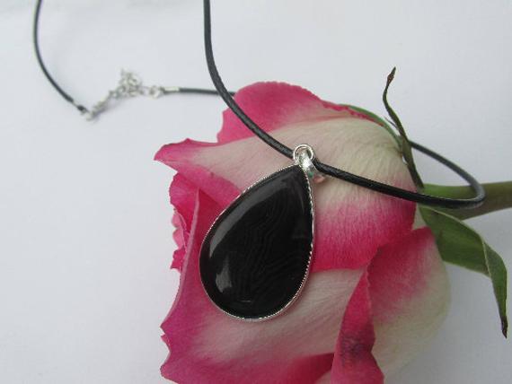 Special Sale, Simply Black, Elegant And Very Beautiful Black Onyx Necklace, 925 Silver, Cord Or Chain