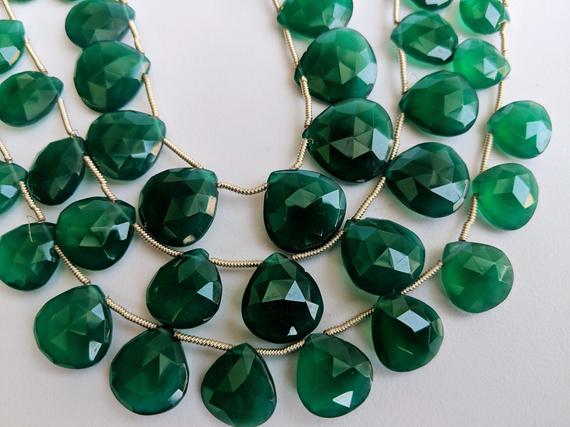 9-15mm Green Onyx Faceted Heart Beads, Natural Green Onyx Heart Briolettes, Emerald Green Onyx, Green Onyx Necklace (7.5in To 15 In Options)