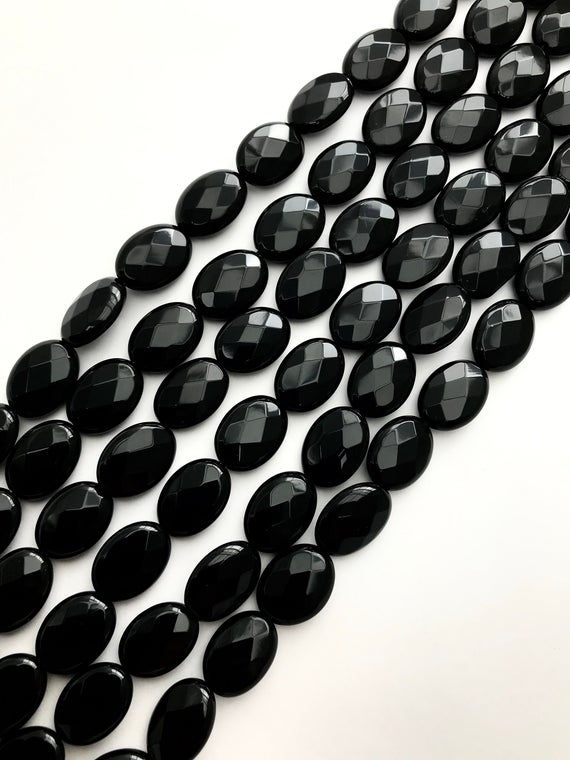 New Black Onyx Bead Oval Faceted 10x14mm Full Strand  15.5 Inches、27pcs Per Strand
