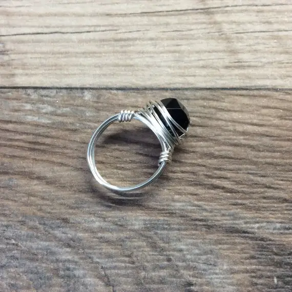 Black Onyx Ring - Sterling Silver Or 14k Gold Filled Faceted Wire Wrapped Gemstone Ring