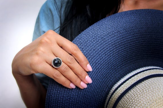 Silver Onyx Ring · Gemstone Ring · Cocktail Ring · Large Ring · Statement Ring · Silver Ring · Vintage Ring · Black Ring · Sterling Ring