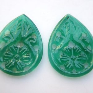 Green Onyx, Filigree Findings, Stone Carving, Hand Carved, Green Onyx Stone, Matched Pair 29x21mm Each | Natural genuine stones & crystals in various shapes & sizes. Buy raw cut, tumbled, or polished gemstones for making jewelry or crystal healing energy vibration raising reiki stones. #crystals #gemstones #crystalhealing #crystalsandgemstones #energyhealing #affiliate #ad