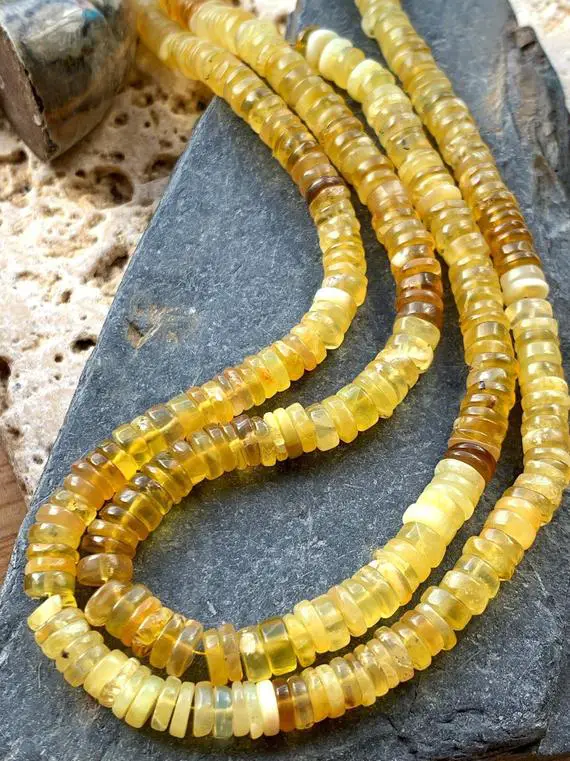 Amazing Glowy Honey Yellow Opal Rondelle Spacer Heishi Beads / Golden Opal Beads