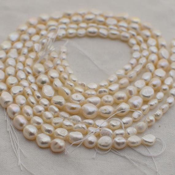 Natural Freshwater Baroque Pearl Pebble Nugget Beads - White  - 4 Sizes - 14" Strand